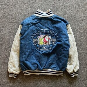 VTG 90s Disney Embroidered Grumpy’s Mining Co Varsity Blue Denim Jacket Men’s M